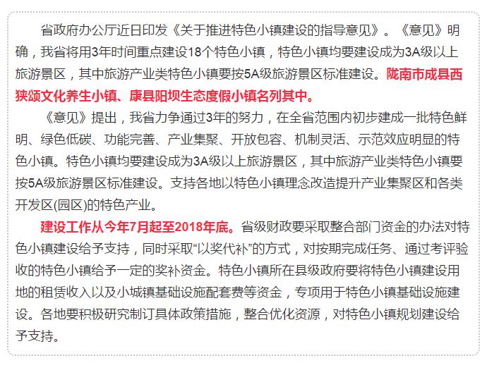 甘肅計劃3年建18個特色小鎮(zhèn)，看看隴南有幾個~